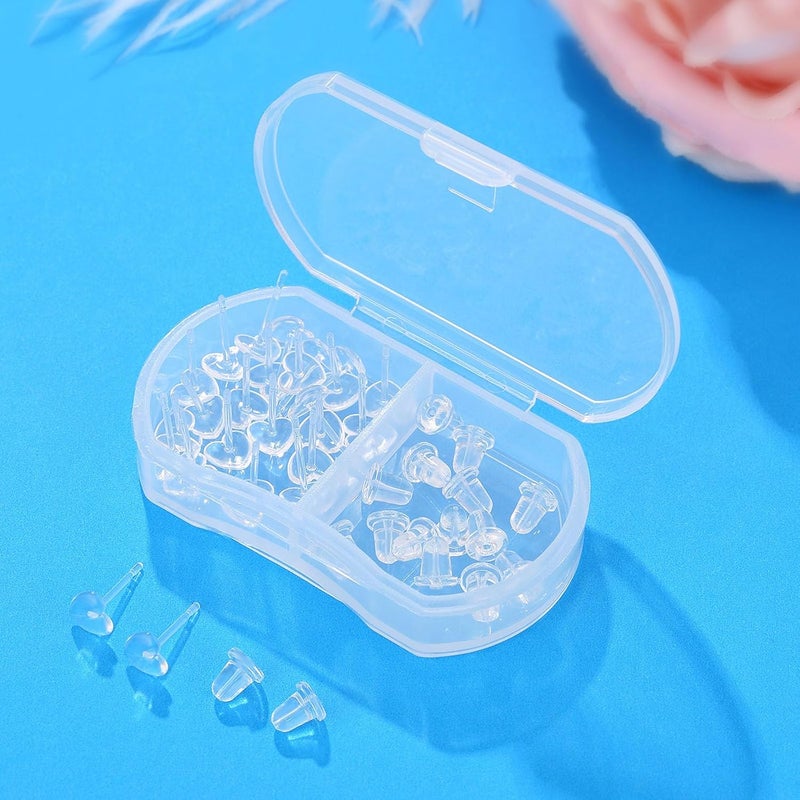 Formulen Clear Earrings Backs Post for Sports and Work, Heart Shape Plastic Earring Posts for Sensitive Ears with 10 PCS Silicone Earring Backs - Image 3